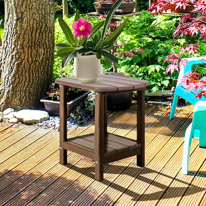 Adirondack Square Outdoor Side Table,2-Tier Storage Patio Side Table with Weatherproof HDPE Material Low