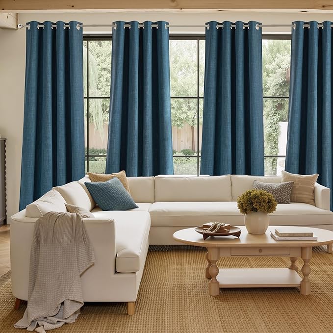 NICETOWN Short Faux Linen Stone Blue Blackout Curtains 63 inches Long