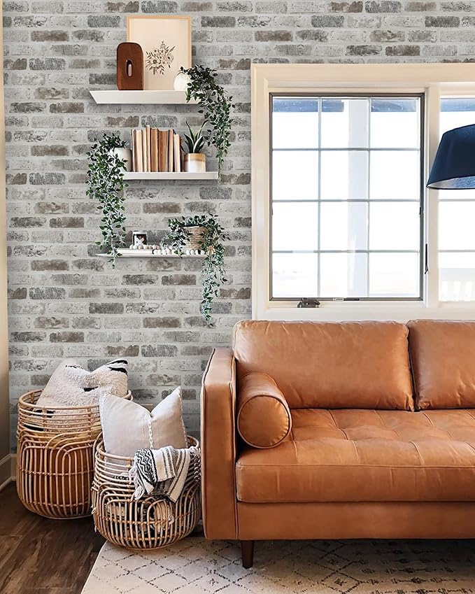 Guvana 17.3"×394" Brick Wallpaper Grey and Brown Self Adhesive Wallpaper 3D
