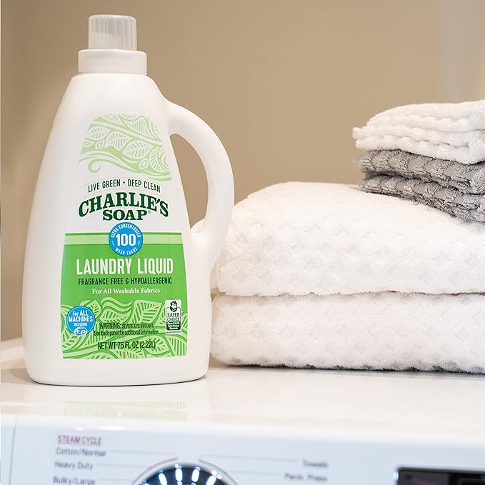 Charlie’s Soap Laundry Liquid (100 Loads, 1 Pack) 75.0 Fl Oz Natural Deep Cleaning Hypoallergenic Laundry Detergent – Eco-Friendly, Safe and Effective