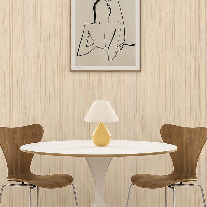 Beige Grasscloth Peel and Stick Wallpaper Texture Contact Paper A Set of 15.7"