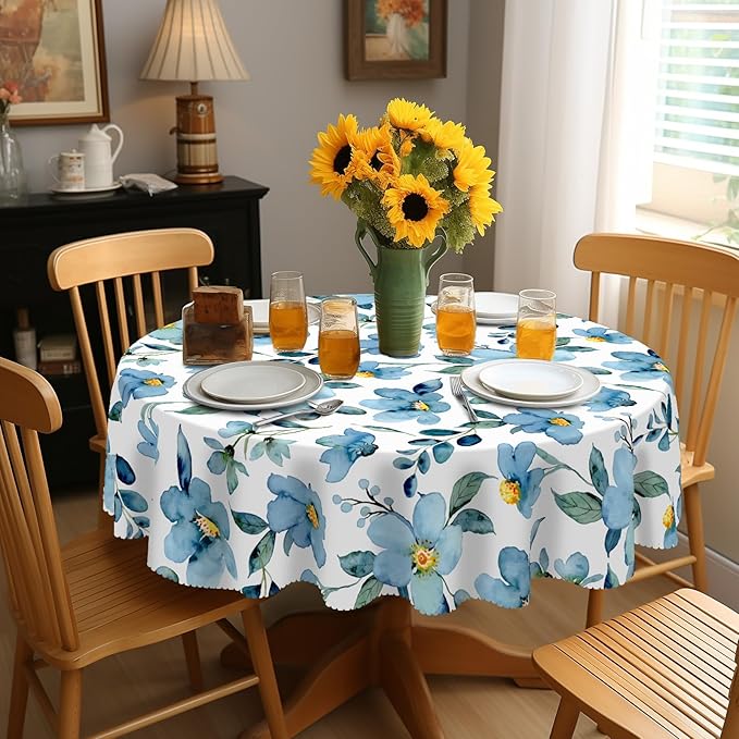 Eikione Round Tablecloth,Tablecloth Waterproof and Wrinkle-Free, Floral Table Covers, Summer Decorations for Home 70inch