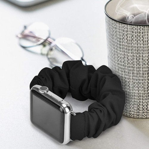 Lamshaw Compatible with Dyurwa P97 & Soudorv P97 Smart Watch Band, Scrunchie Elastic Fabric Replacement Straps, Black, One Size