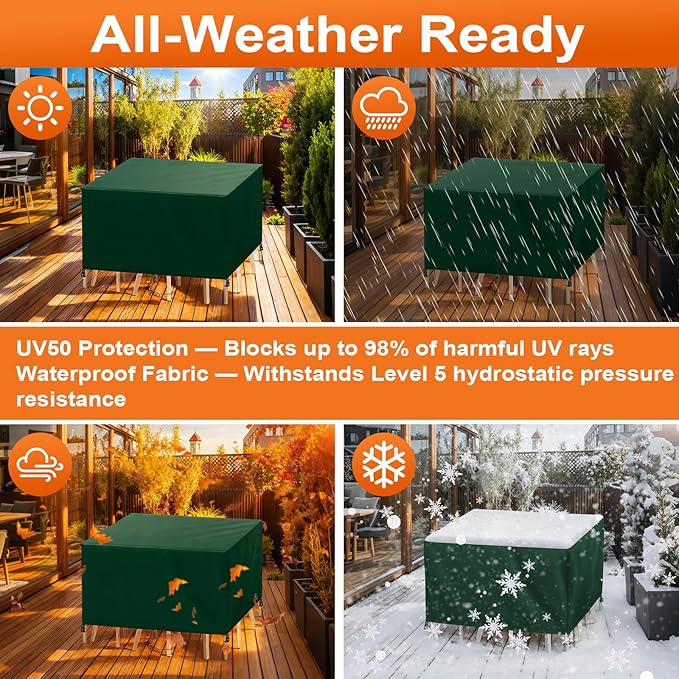 Patio Furniture Cover Rectangle 72"(L) x 48"(W) x 30"(H), Custom Heavy Duty 420D Waterproof Outdoor Cover with Drawstring & Buckles for Table Chair Garden, Green