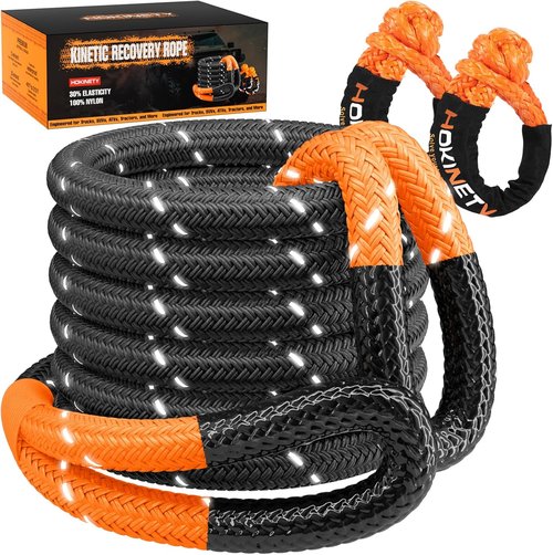 Kinetic Recovery Tow Rope - Heavy Duty 30FT Snatch Strap Kit with Soft Shackles | 55000LBS Capacity - Black