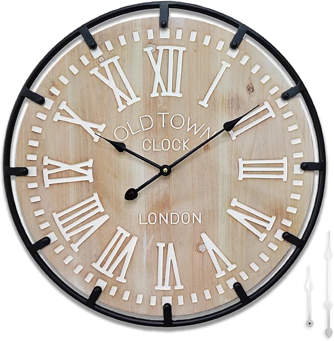 Large Farmhouse Rustic Wooden Wall Clock