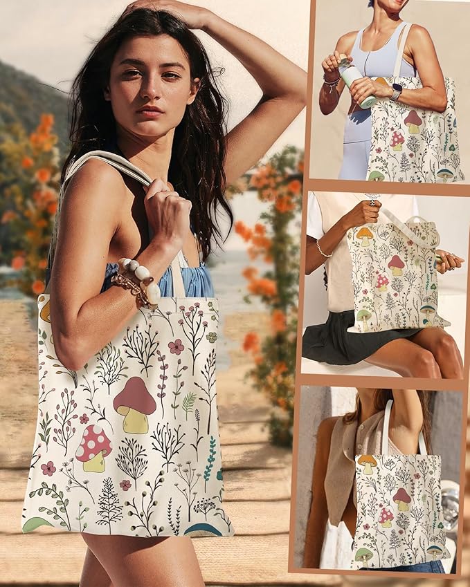 Miss Adola Aesthetic Canvas Tote Bag for Women - Sturdy Cloth Cotton Totes Bag with Pattern Shoulder Bag