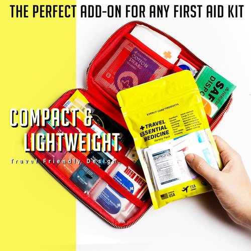 EVERLIT CARE Travel Essential First Aid Kit - TSA Compliant Mini Medkit with 64 Individually Packed Tablets