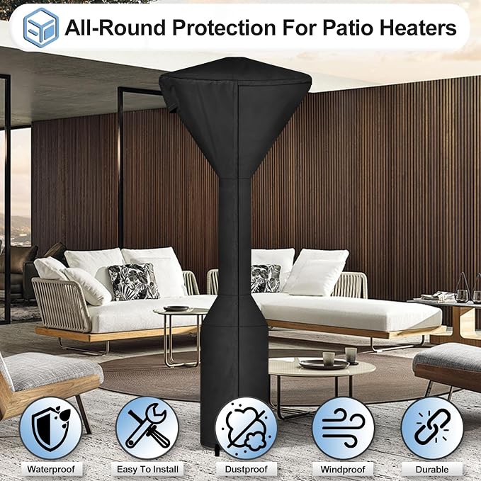 OutdoorLines Waterproof Outdoor Patio Heater Covers with Zipper and Storage Bag, Dust-proof UV-Resistant Windproof Propane Heavy Duty Heater Cover for Standing Heater, 1 Pack-95Hx34Dx19B inch Black