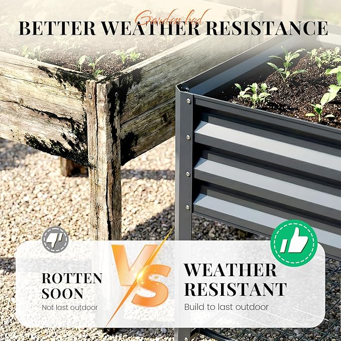 KING BIRD Large Raised Garden Bed with Legs & Storage Shelf Galvanized Elevated Planter Box for Backyard, Patio, Balcony, 400lb Capacity, Dark Grey 48×24×31.5 in