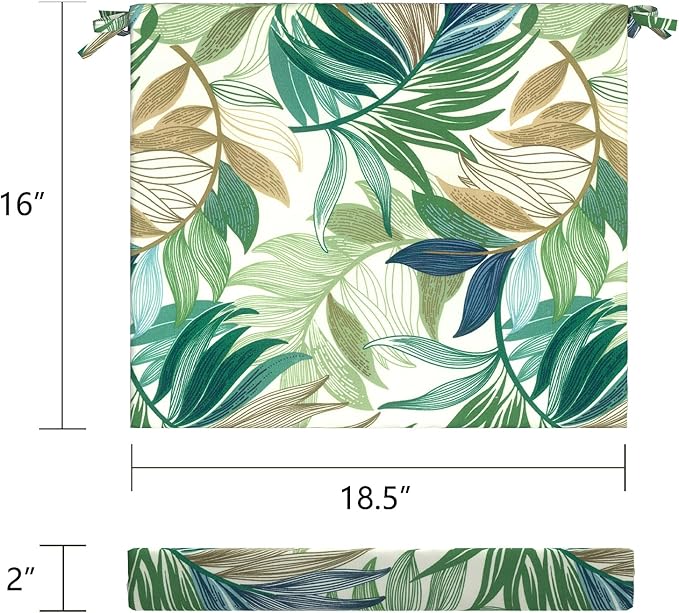 LVTXIII Outdoor Seat Cushions Seasonal Replacement Chair Cushions, Patio Chair Pads with Ties for Dining Chairs and Garden Furniture, Square Back, 18.5"x16"x2", 2 Pack, Lush Leaf Green