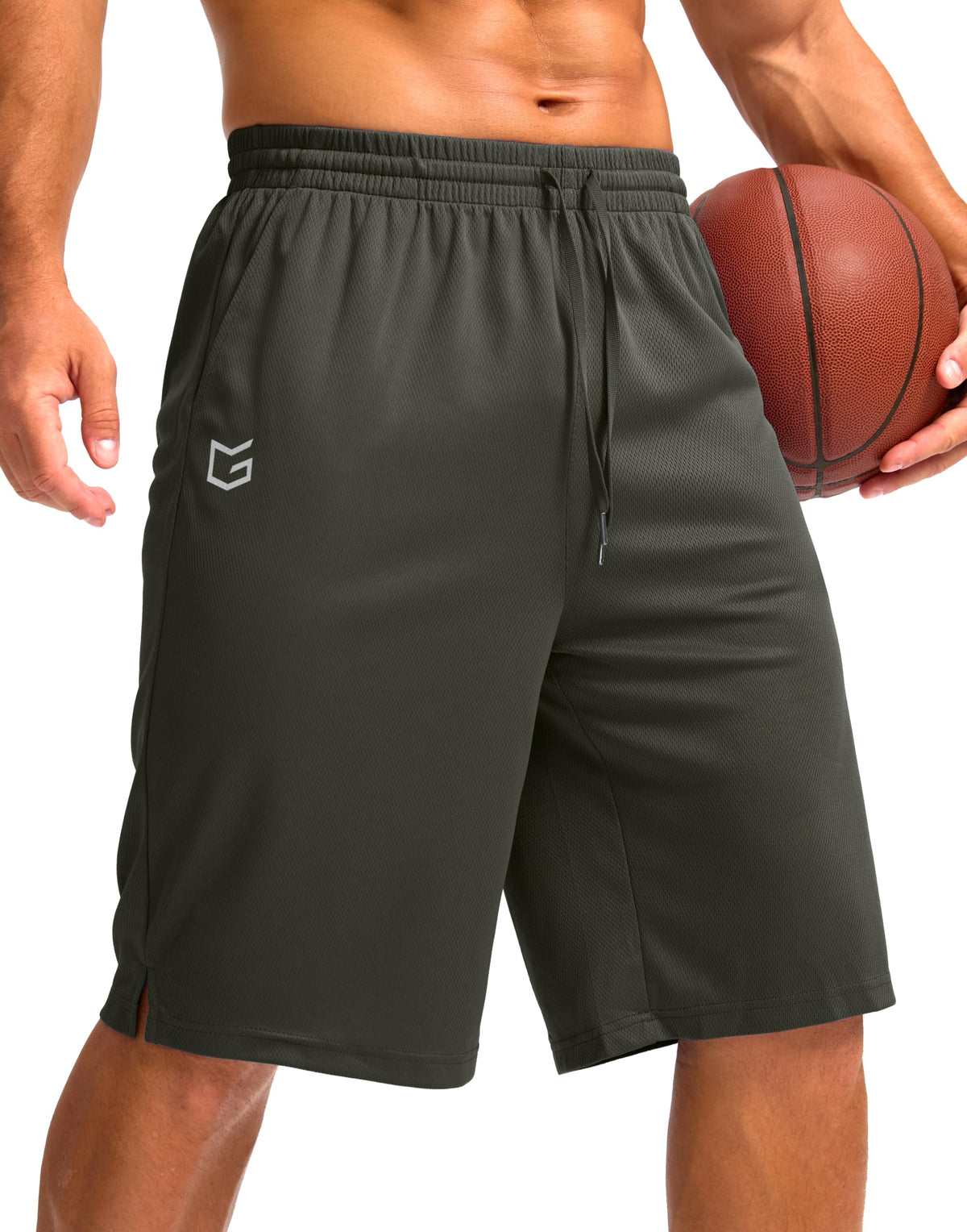 G Gradual Men's Athletic Shorts with Pockets 9" / 11" Long Basketball Shorts Lightweight Quick Dry Gym Workout Shorts for Men(Olive,M)