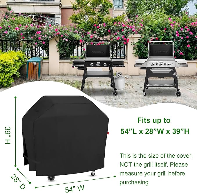 Outdoor Grill Cover Fits Cuisinart 28" Griddler and Broiler Combo CGG-9020 & 28" Griddle with Hood CGG-9748, Cover Geny Waterproof 600D Heavy Duty BBQ Griddle Covers, 54" L x 28" D x 39" H.