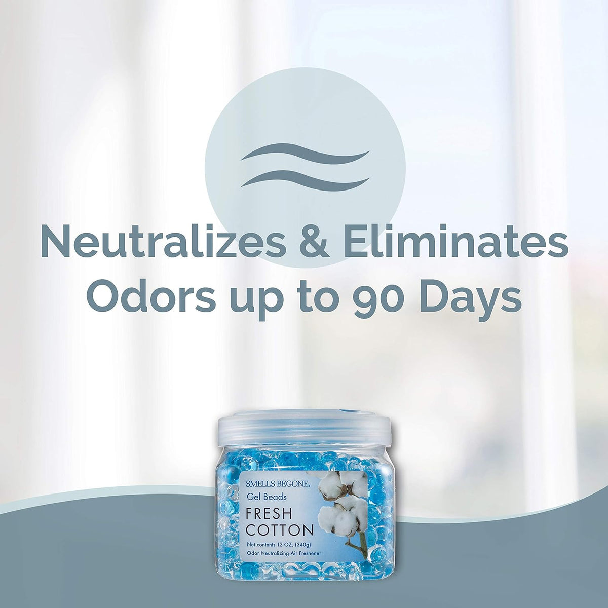 SMELLS BEGONE Odor Eliminator Gel Beads - 12 oz, Pack of 6 - Eliminates Odor in Bathrooms, Cars, Boats, RVs & Pet Areas - Air Freshener - Made with Essential Oils - Fresh Cotton Scent