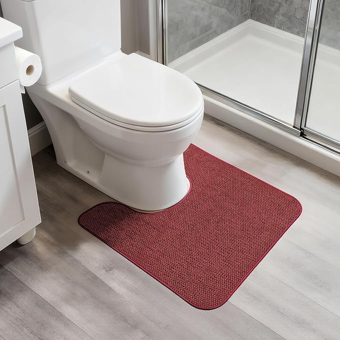 Toilet Rugs U Shaped Bathroom Rug,Machine Washable Non Slip Quick Dry Super Absorbent Ultra Thin Toilet Mats for Bathroom Toilet.Red,1'8"x2'(20x24inch)