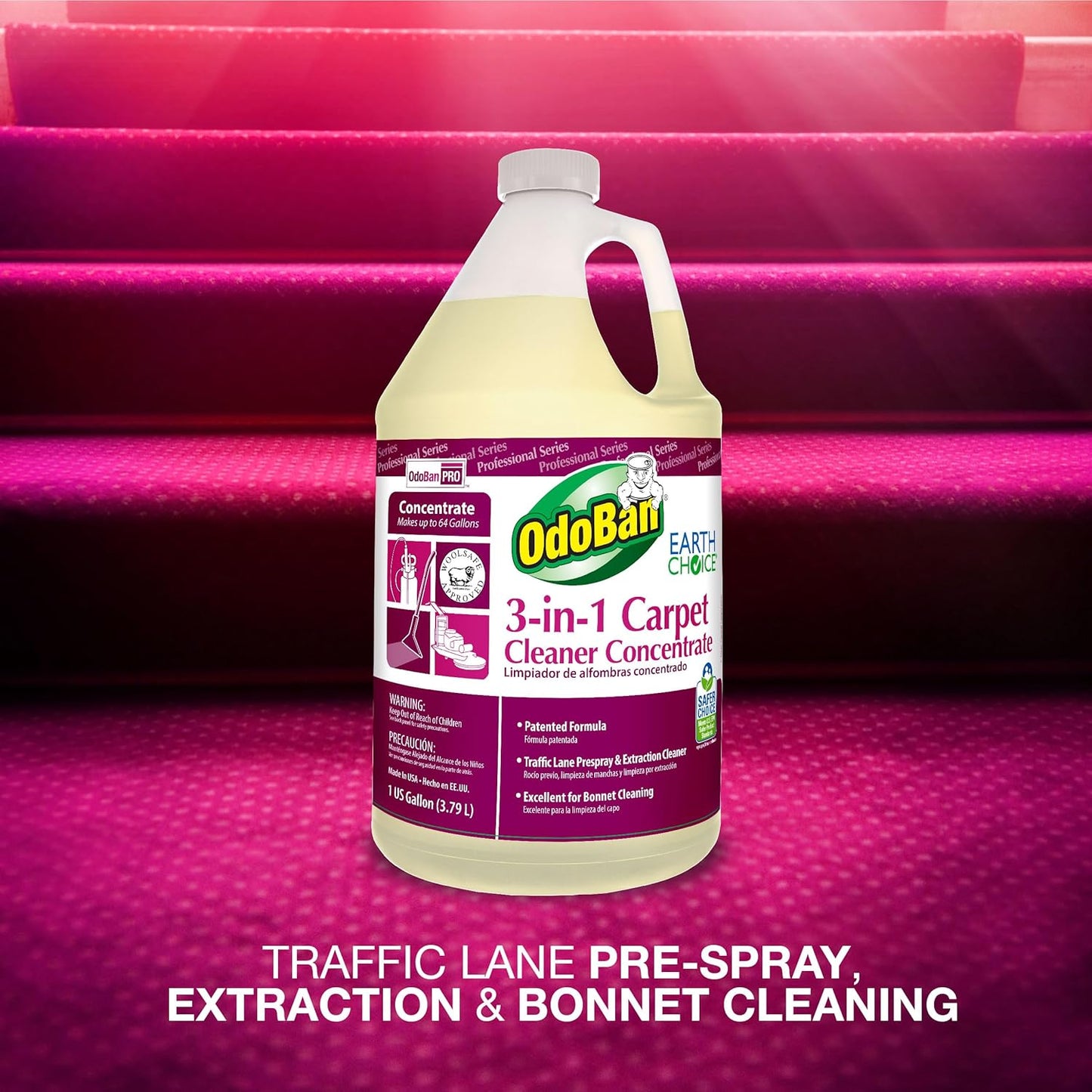 OdoBan Professional Series Cleaning 3-in-1 Carpet Cleaner Concentrate, Made in the USA, Set of 4, 1 Gallon Each