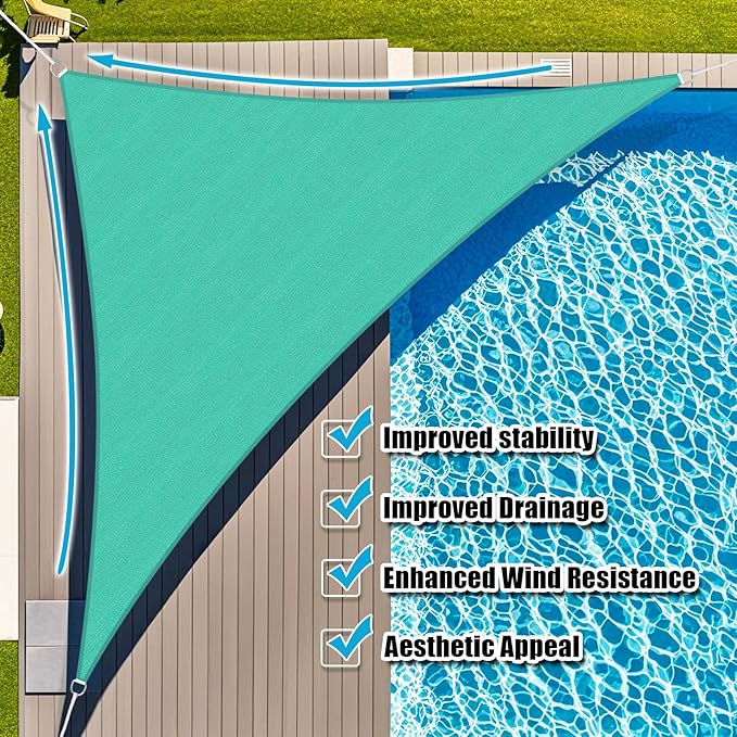 Amagenix Sun Shade Sail 8'X8'X8' Curved Edge Outdoor Shade Canopy Turquoise Breathable 95% UV Block Shade Cloth for Patio Garden Backyard (We Make Custom Size)