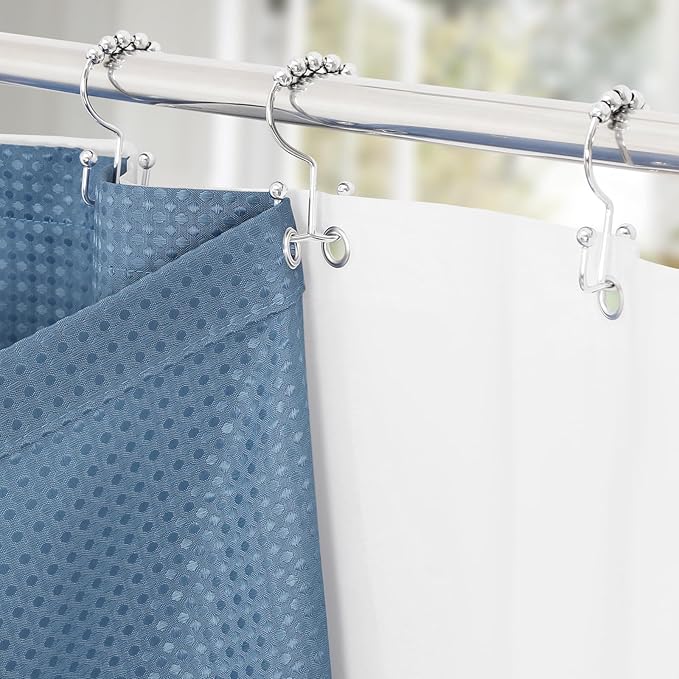 3 in 1 Long Moonlight Blue Shower Curtain Set-72 W x 78 H, Modern Waffle and PEVA Liner Set with 12 Stainless Steel Hooks, Waterproof Fabric for Bathroom