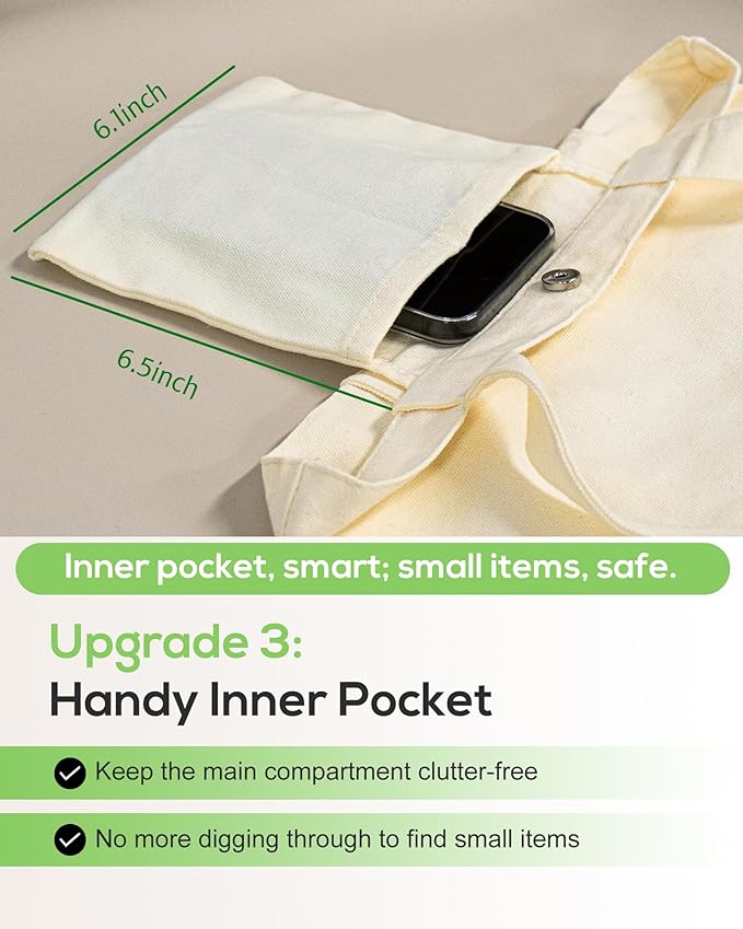 Double-Sided Canvas Tote Bag for Women with Magnetic Snap, Wide Strap & Inner Pocket for Work, Shopping, Travel