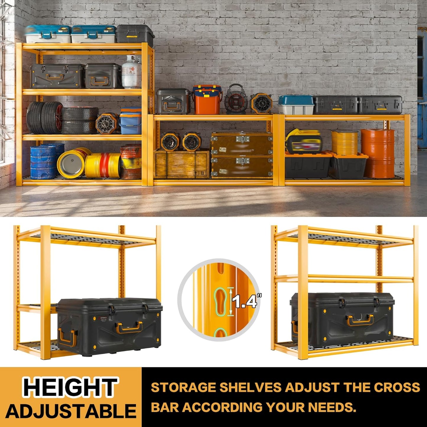 REIBII 40" W Garage Shelving 2240 LBS Storage Shelves Adjustable Heavy Duty Shelving 4 Tier Metal Shelves for Storage for Garage Kitchen Pantry Warehouse Basement 40" W × 19.5" D × 59.5" H, 4 Pack