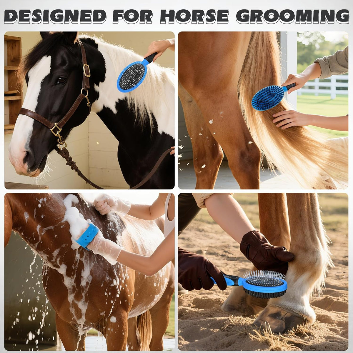 Skiennix Pet Grooming Tools - Double-Sided Brush for Shedding & Bathing | Suitable for Dogs, Cats & Horses (Blue)