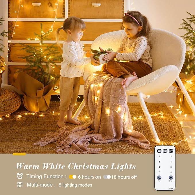 JMEXSUSS 230ft 720 LED Warm White Christmas String Lights Outdoor, Plug-in Outdoor String Lights with Remote Control, Clear Wire 8 Modes Christmas Tree Light for Bedroom Tree