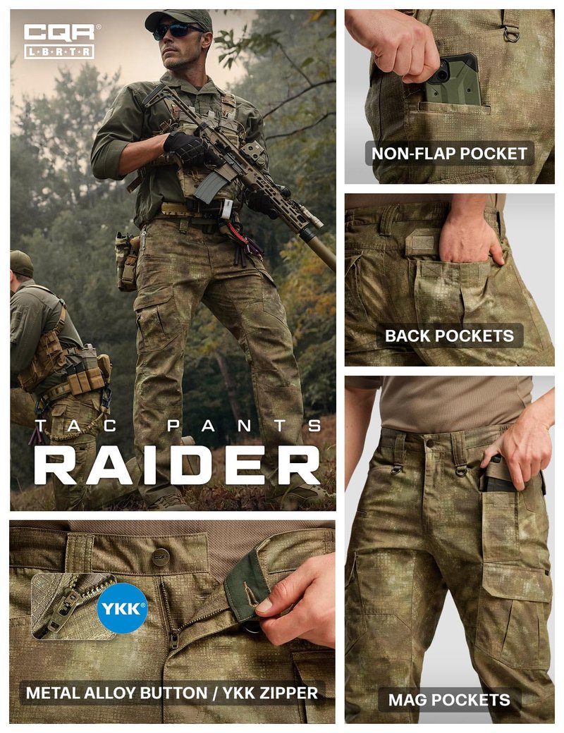 CQR Men's Tactical Pants, Water Resistant Ripstop Cargo Pants, Lightweight EDC Work Hiking Pants, Outdoor Apparel, Duratex Mag Pocket Print Fractal Camo, 40W x 34L