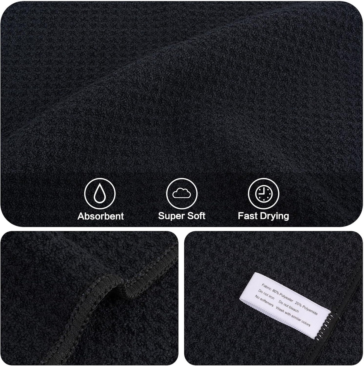 KinHwa Microfiber Dish Cloths Thick Waffle Weave Kitchen Dish Rags Ultra Absorbent Odor Free Dishcloths 12inch x 12inch… (Black 10 pc, 12in x 12in)
