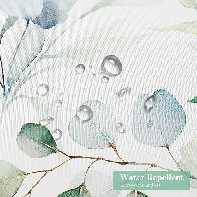 MitoVilla Sage Green Spring Floral Shower Curtain, Modern Plants Botanical Fabric Cloth Shower Curtains for Chic Elegant Bathroom Decor, Watercolor Eucalyptus Leaf, 72x72