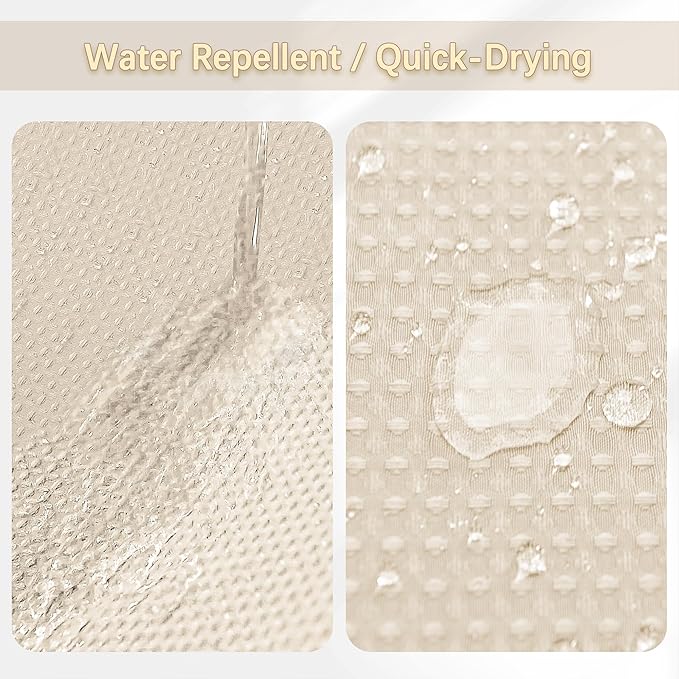Beige Fabric Shower Curtain - Waffle Textured Heavy Duty Shower Curtains for Bathroom, 256GSM Hotel Spa Luxury Weighted Bath Curtain with 12 Hooks, 72x84, Beige
