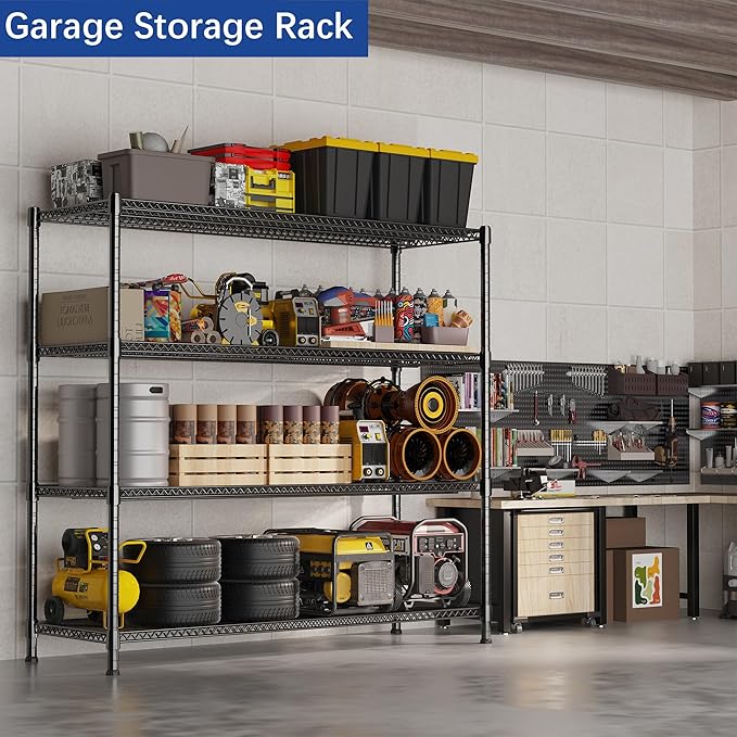 REGILLER 4-Wire Shelf Adjustable Heavy Duty Storage Shelves,Metal Organizer Wire Rack for Laundry Bathroom Kitchen Pantry Closet Garage Shelving(Black,24" Dx59.6 Wx72.2 H)