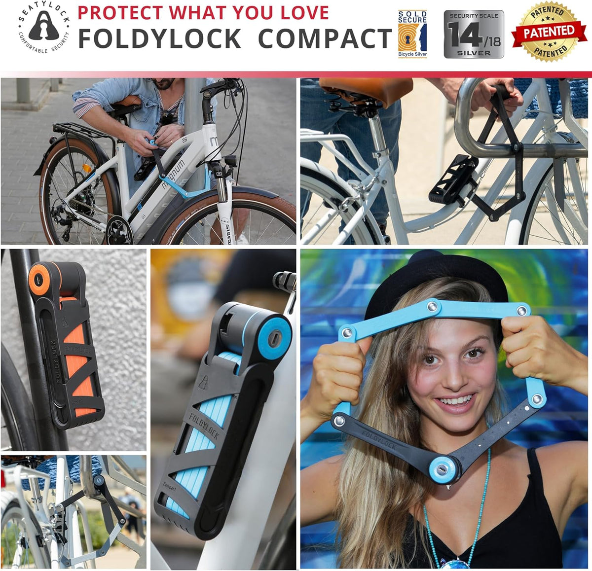 Seatylock FoldyLock Compact Folding Bike Lock - Lightweight, High-Security Design | Heavy-Duty Anti-Theft Protection with Keys & Case