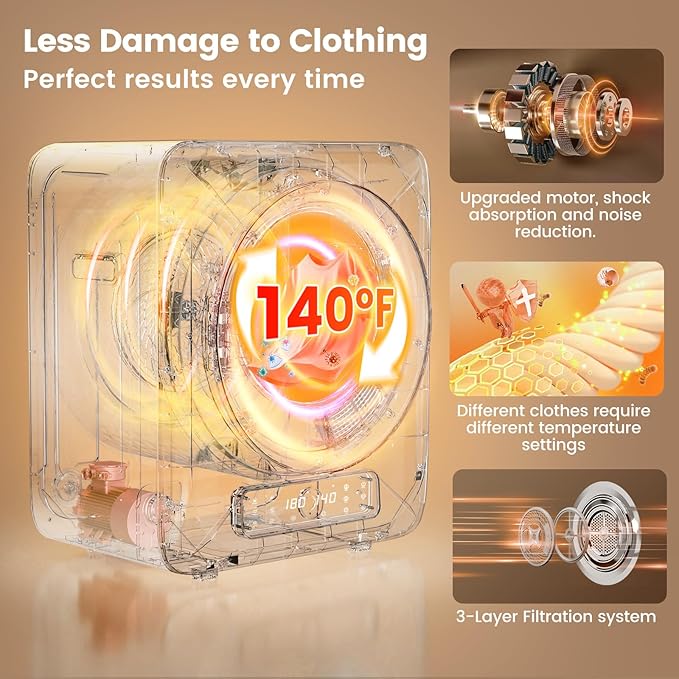 VCJ Portable Dryer for Laundry, 12lbs Clothes Dryer with 6 Drying Modes & 8H Timer, LED Display 850W Front Load Compact Electric Dryer for Apartment, RVs, Dorms