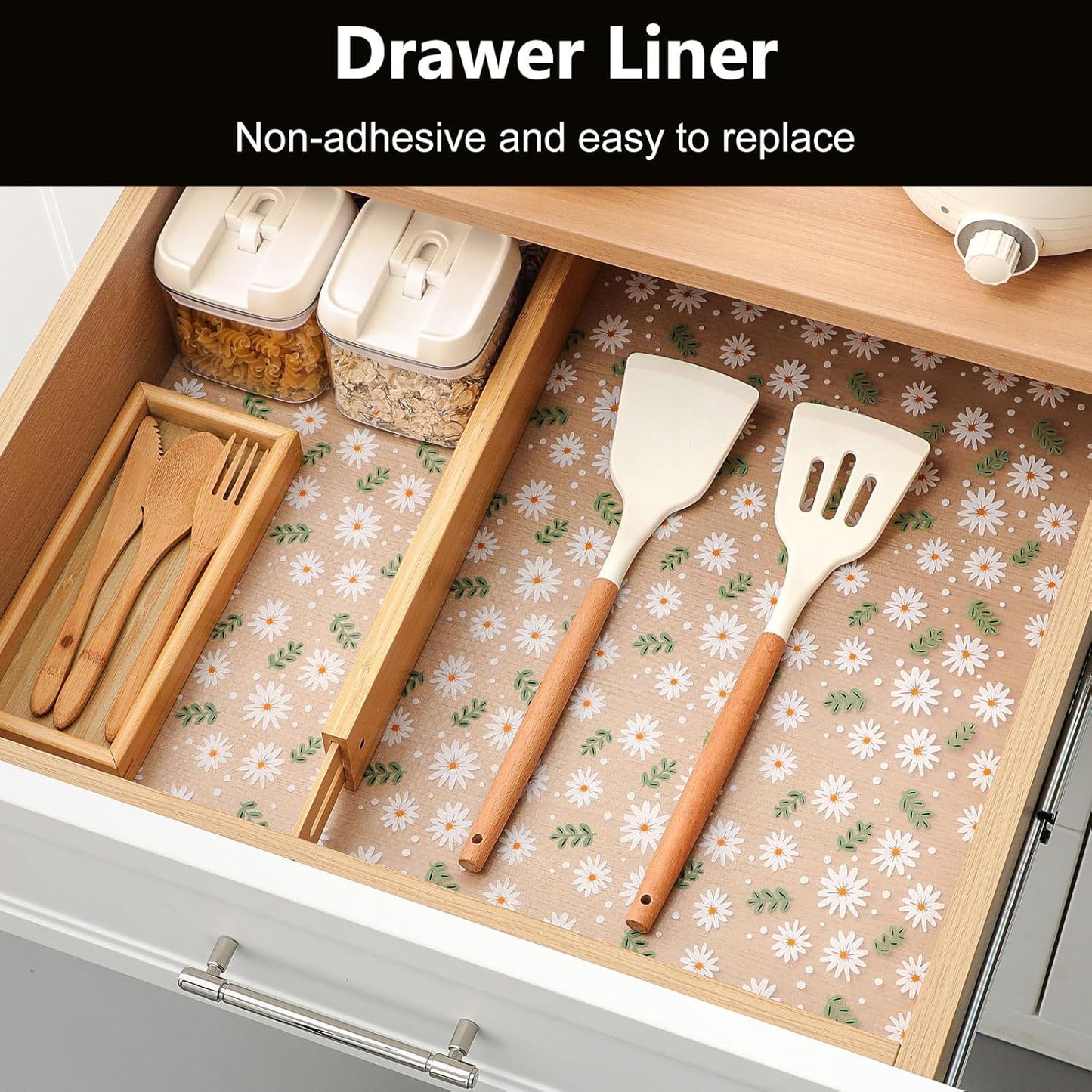 INNOLITES Shelf Liner – Cabinet & Drawer Liner Non-Adhesive – Waterproof Oil-Proof – Durable EVA with Floral for Kitchen Cabinets Refrigerator – BPA-Free, Easy to Cut 11.8" x 360"