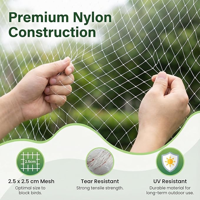 GWHOLE 33 x13 Ft Bird Netting for Garden Tree and Plant Protection, Garden Netting with 1 Inch Mesh Net for Anti Bird Chicken Deer, White