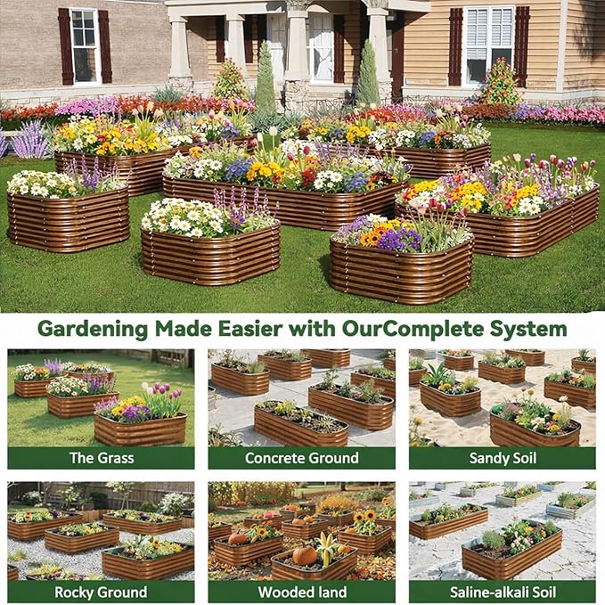 4 Pack Tall 8x4FT Brown Corrugated Galvanized Steel Raised Garden Bed Outdoor, Metal Above Ground Garden Bed for Vegetables and Flowers, Raised Beds for Gardening