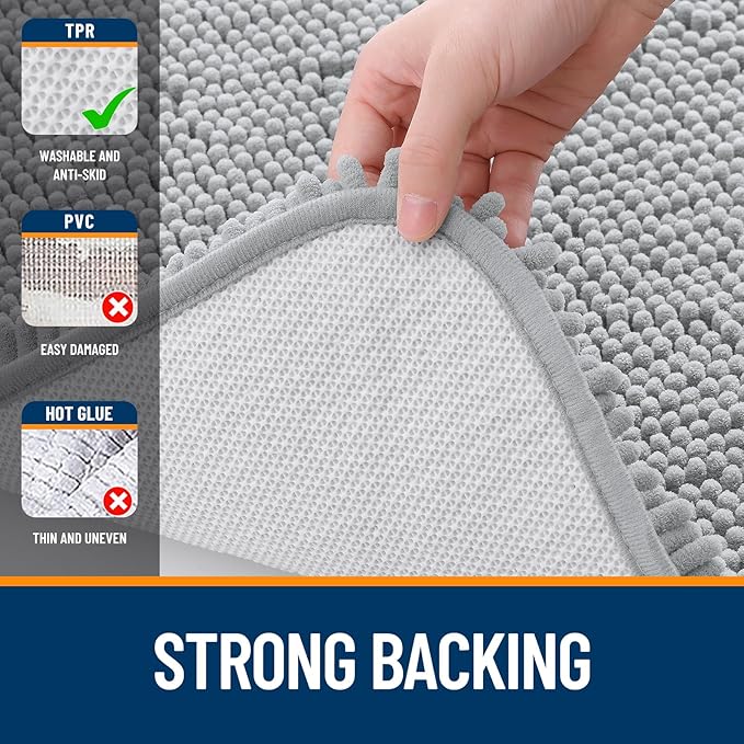 OLANLY Bathroom Rugs 44x32, Extra Soft Absorbent Chenille Bath Rugs, Rubber Backing Quick Dry, Machine Washable Bath Mats for Bathroom Floor, Tub and Shower, Home Decor Accessories, Light Grey