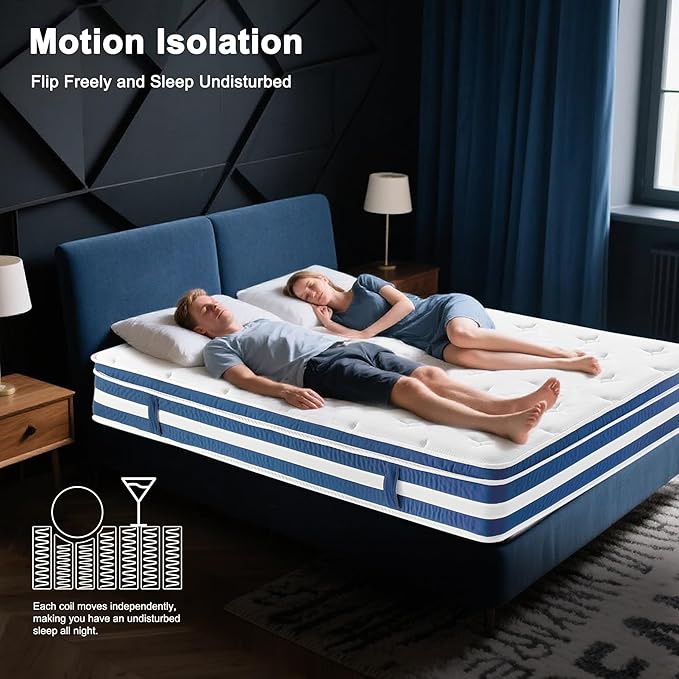 King Mattress, 12 Inch Memory Foam Hybrid King Size Mattress in a Box with Gel Memory Foam & Zoned Pocket Coils, Pressure Relief, Motion Isolation, Soft & Breathable Non-Fiberglass, Edge Support