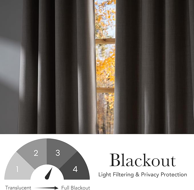 NICETOWN Angora Faux Linen Room Darkening Rod Pocket Curtains 63 inch Length