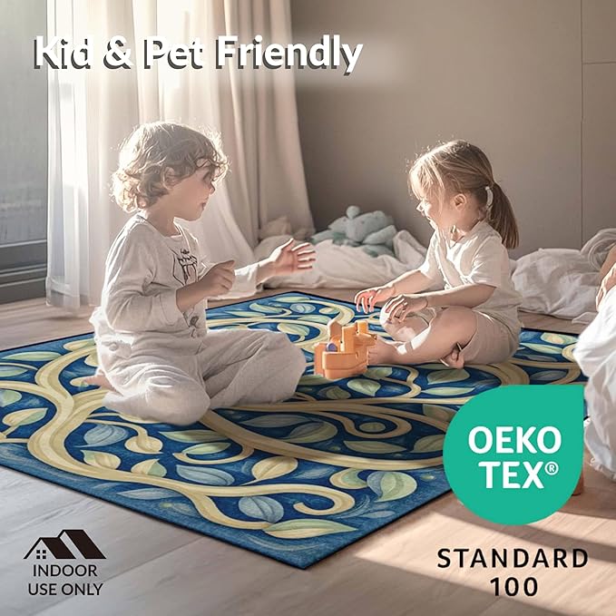 Flatwoven High Traffic Area Rug 3x5, Starfish and Conch Drift with Lighthouse Accents, Non Slip, Stain Resistant, Washable Area Rugs for Living Room, Bedroom (Blue, 3x5)