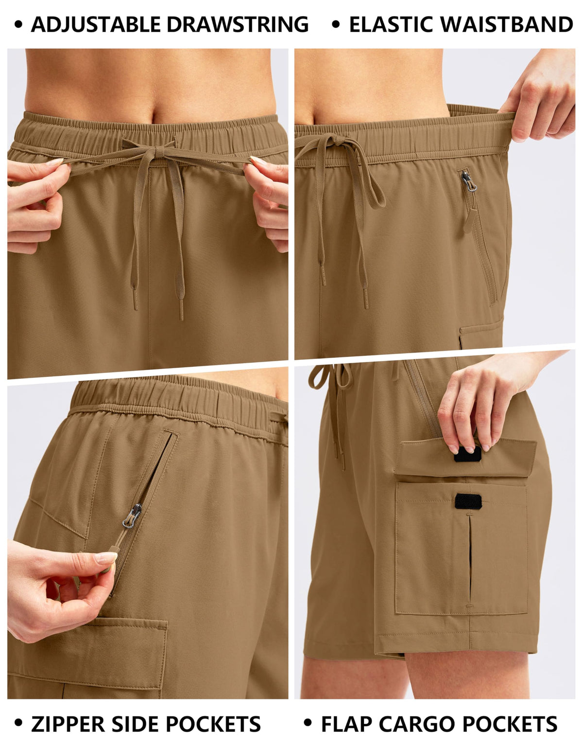 SANTINY Women's 5''/ 7''/9'' Hiking Cargo Shorts Quick Dry Lightweight Summer Shorts for Women Athletic Golf Zipper Pockets(Dark Khaki_L)
