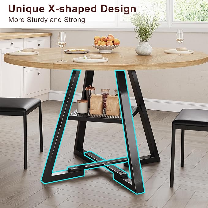 47'' Round Dining Table for 4,Kitchen Dining Room Circle Dinner Pedestal Table,Space Saving Wood Kitchen & Dining Room Furniture (Natual Wood, 47In)