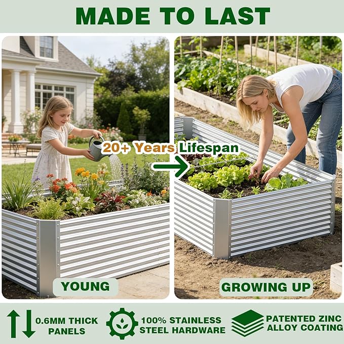 2 Pcs 8 x 4 FT Galvanized Steel Raised Garden Bed, Oversized Metal Planter Box for Outdoor Planting, Rust-Resistant Structure for Long-Term Use