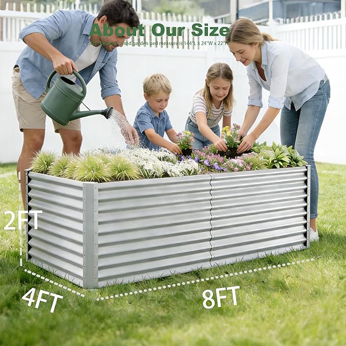 8x4x2ft Raised Garden Bed Kit, Galvanized Planter Garden Boxes Outdoor, Metal Raised Garden Beds for Vegetables,Fruits, Flower