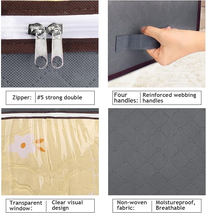 90L Under Bed Storage Containers, 6 Pack Underbed Closet Storage Organizer System, Moving Bags with Clear Window and Reinforced Handles for Bedding Pillows Blanket Clothes Wardrobe Bedroom