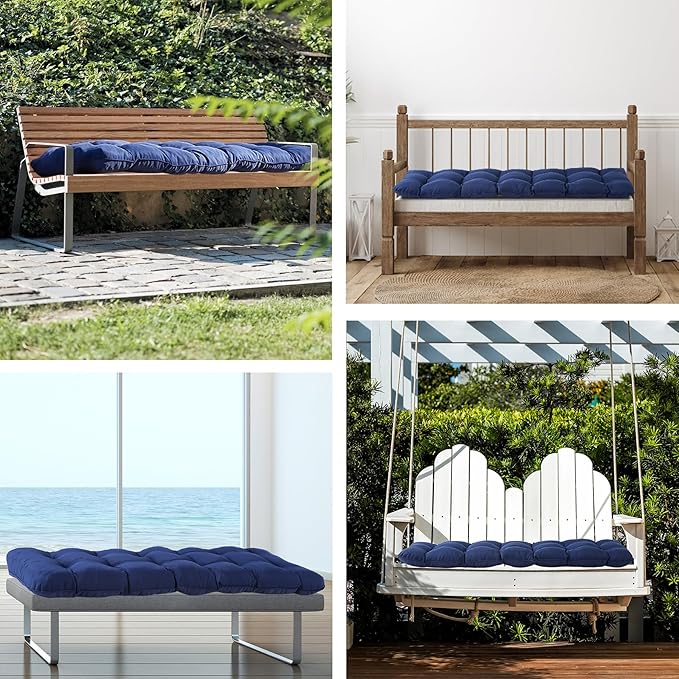 IPYNBAP Outdoor Bench Cushion, 48x18x5 Inch, Waterproof Bench Cushion for Outdoor/Indoor Furniture, Tufted Patio Bench Seat Cushion, Fade Resistant Outdoor Cushions for Porch Swing Couch, Navy Blue
