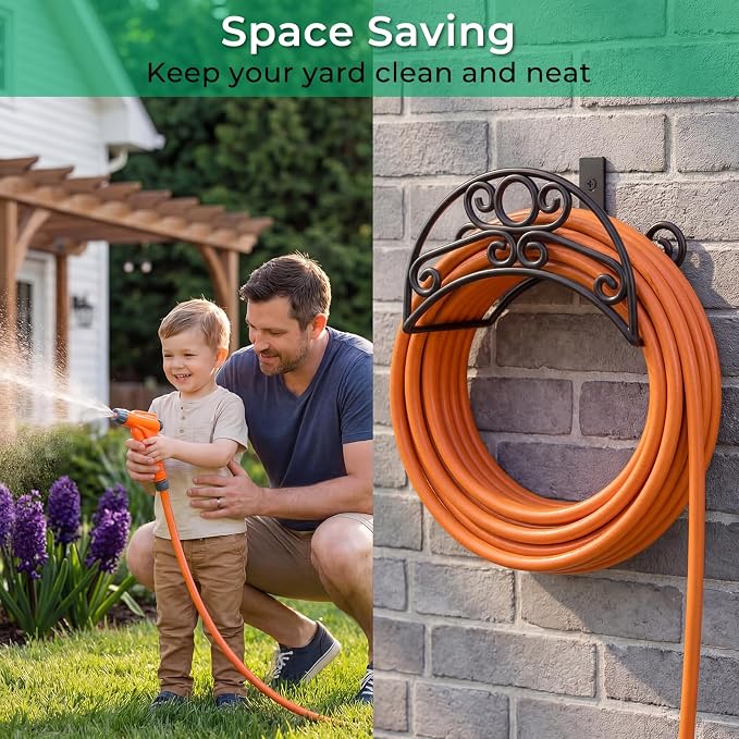TomCare Garden Hose Holder Wall Mount Water Hose Holders Holds 150 FT Hoses Heavy Duty Metal Hose Hanger Decorative Garden Hoses Storage Organizer Reels for Outside Yard
