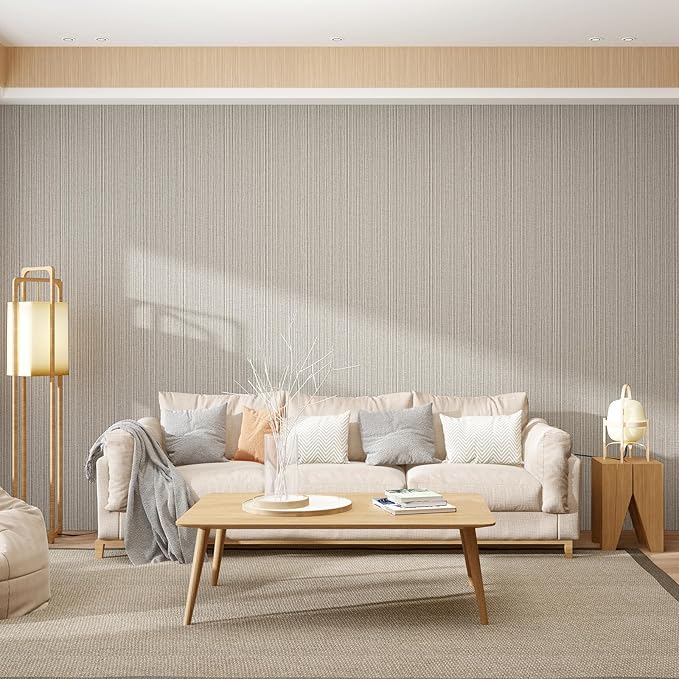 Mocha Brown Faux Grasscloth Wallpaper Peel and Stick Linen Textured 24"x394"