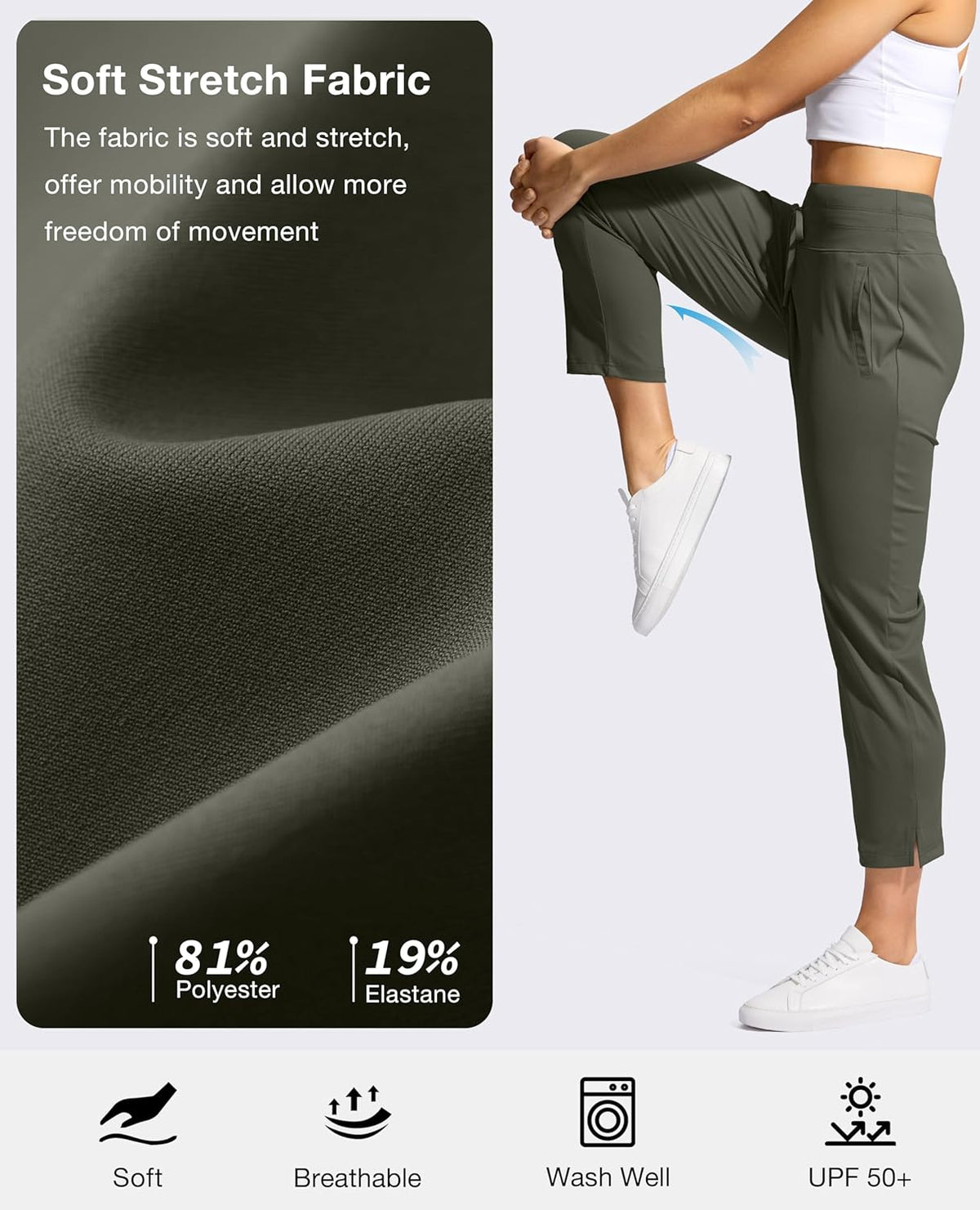 YYV Women's High Waisted Golf Pants - 3 Pockets, 7/8 Stretch Ankle Design for Workout & Travel
