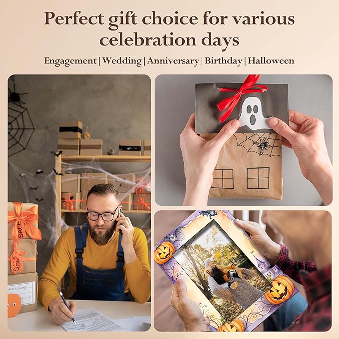 Halloween Picture Frame, 4×6 Pumpkin Wooden Photo Frame for Home Decor Tabletop Display, Vintage Castle Gifts for Family Friends - A01